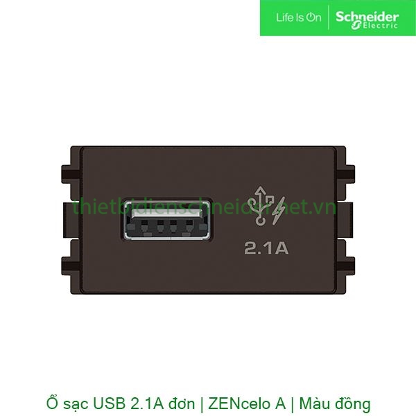 Ổ sạc USB 2.1A đơn, size S 8431USB_BZ Zencelo A Schneider