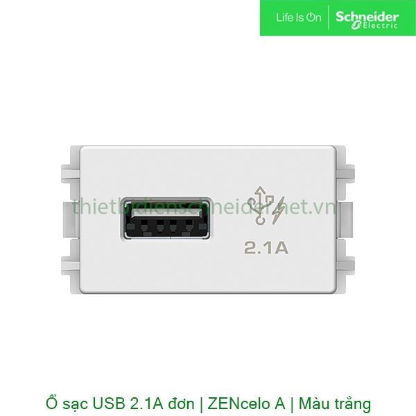 Ổ sạc USB 2.1A đơn, size S 8431USB_WE Zencelo A Schneider