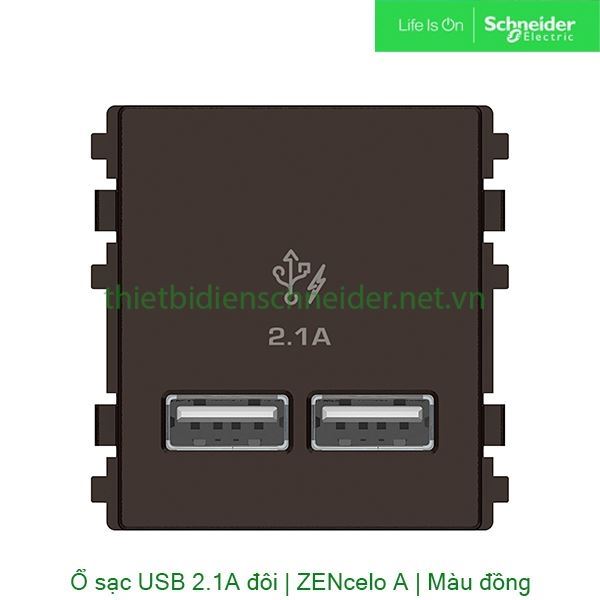 Ổ sạc USB 2.1A đôi, size 2S 8432USB_BZ Zencelo A Schneider