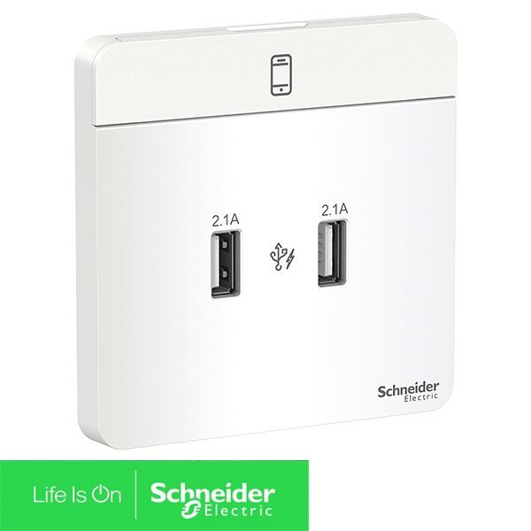 E8332USB_WE_G19 Schneider - Bộ ổ sạc USB đôi 2.1A - Màu trắng