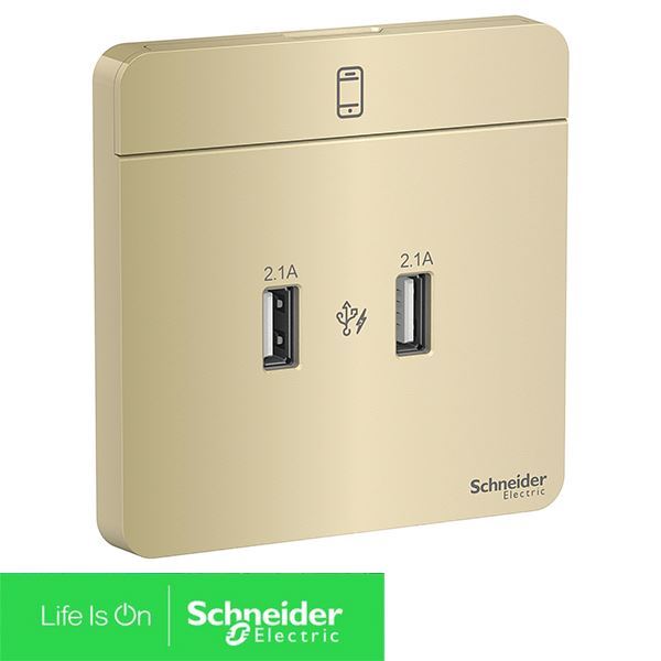E8332USB_WG_G19 Schneider - Bộ ổ sạc USB đôi 2.1A - Màu vàng