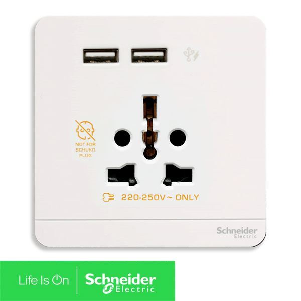 E8342616USB_WE_G19 Schneider - Bộ ổ cắm đa năng và sạc USB đôi