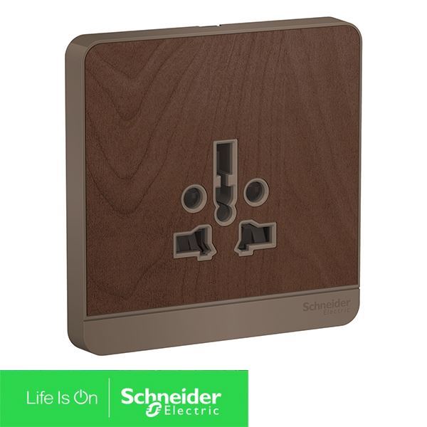 E83426TS_WD Schneider - Bộ ổ cắm đơn đa năng 16A, màu gỗ