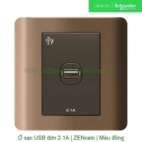 Bộ ổ sạc USB đơn 2.1A E8431USB_SZ_G19 Zencelo Schneider