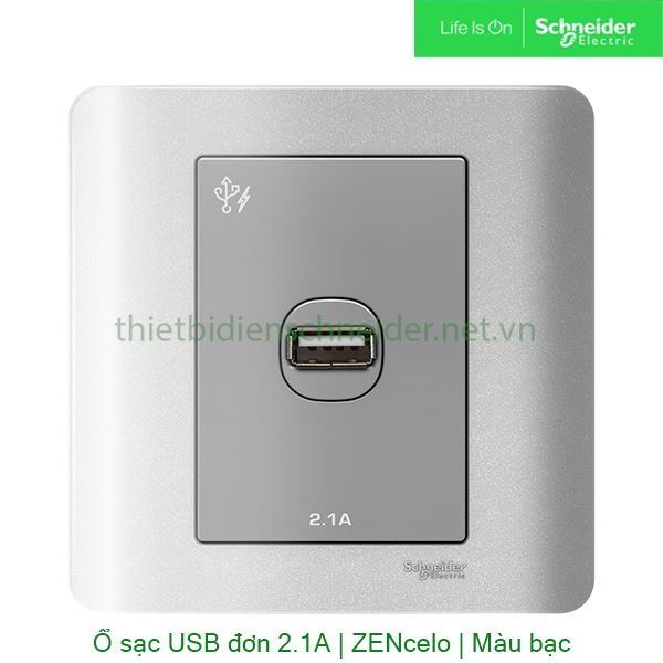 Bộ ổ sạc USB đơn 2.1A E8431USB_SA_G19 Zencelo Schneider