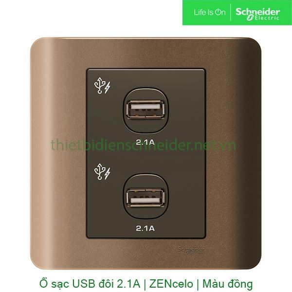 Bộ ổ sạc USB đôi 2.1A E8432USB_SZ_G19 Zencelo Schneider