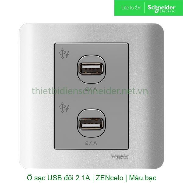 Bộ ổ sạc USB đôi 2.1A E8432USB_SA_G19 Zencelo Schneider