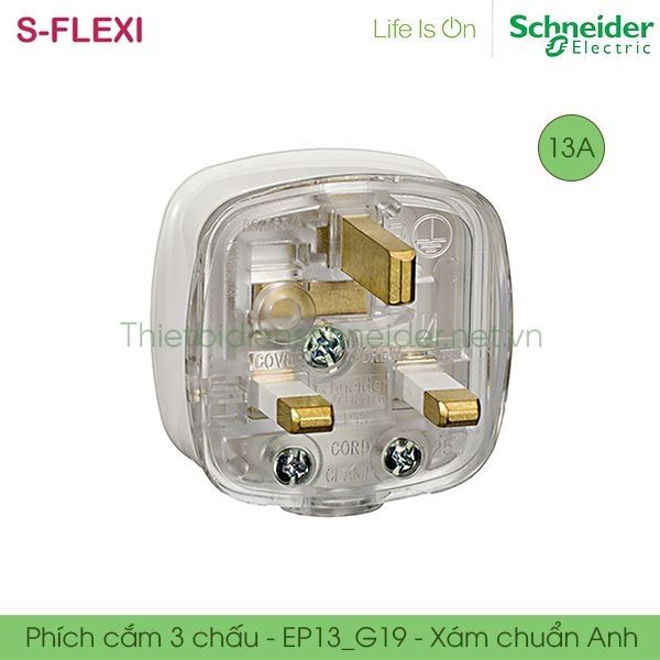 Phích cắm 3 chấu EP13_G19 S-Flexi Schneider, 13A kiểu Anh