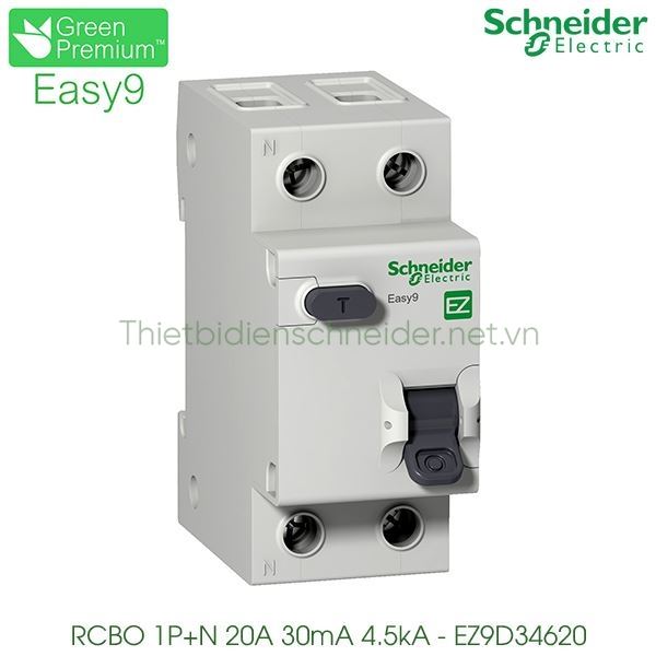 EZ9D34620 Schneider - Aptomat chống giật Easy9 RCBO 1P+N 20A 30mA 4.5kA 