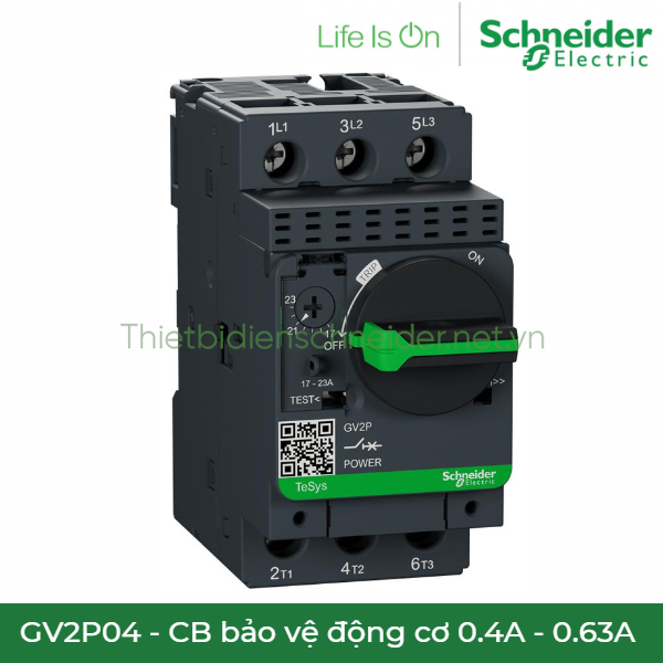GV2P04 Schneider - CB bảo vệ động cơ 0.4 - 0.63A  