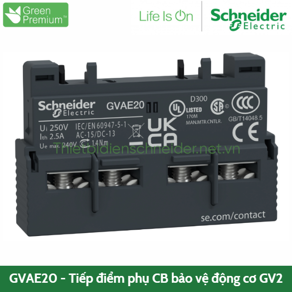 GVAE20 Schneider - Tiếp điểm phụ cho CB bảo vệ pha GV2 