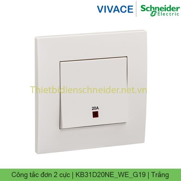 Công tắc đơn 2 cực 20A KB31D20NE_WE_G19 Vivace Schneider