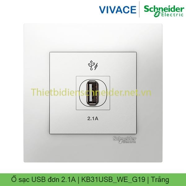 Ổ sạc USB đơn 2.1A KB31USB_WE_G19 Vivace Schneider