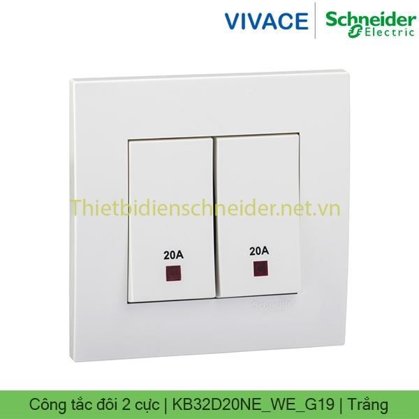 Công tắc đôi 2 cực 20A KB32D20NE_WE_G19 Vivace Schneider