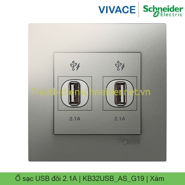 Ổ sạc USB đôi 2.1A KB32USB_AS_G19 Vivace Schneider