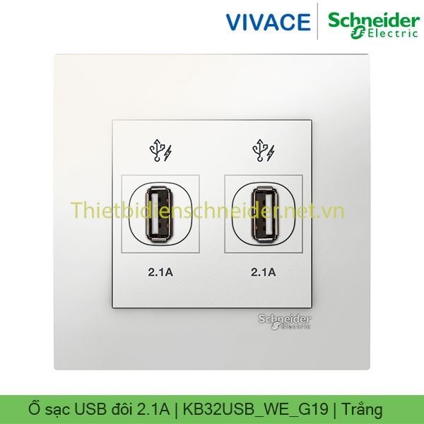 Ổ sạc USB đôi 2.1A KB32USB_WE_G19 Vivace Schneider