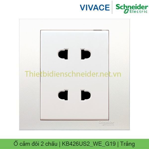 Ổ cắm đôi 2 chấu 10A KB426US2_WE_G19 Vivace Schneider