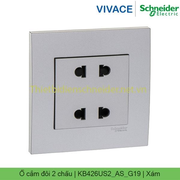 Ổ cắm đôi 2 chấu 10A KB426US2_AS_G19 Vivace Schneider