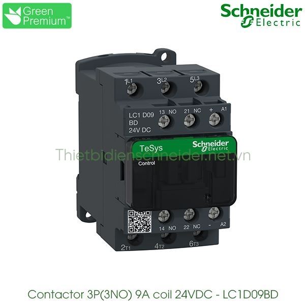 LC1D09BD Schneider - Contactor (Khởi động từ) 3P(3NO), 9A, Coil 24VDC