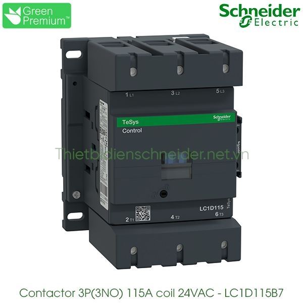 LC1D115B7 Schneider - Contactor (Khởi động từ) 3P(3NO), 115A, Coil 24VAC