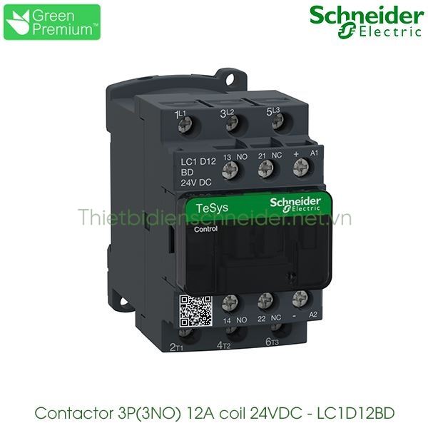 LC1D12BD Schneider - Contactor (Khởi động từ) 3P(3NO), 12A, Coil 24VDC