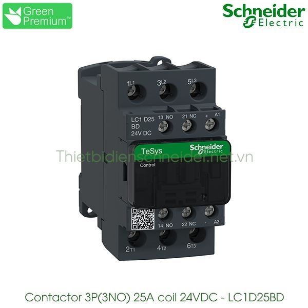 LC1D25BD Schneider - Contactor (Khởi động từ) 3P(3NO), 25A, Coil 24VDC