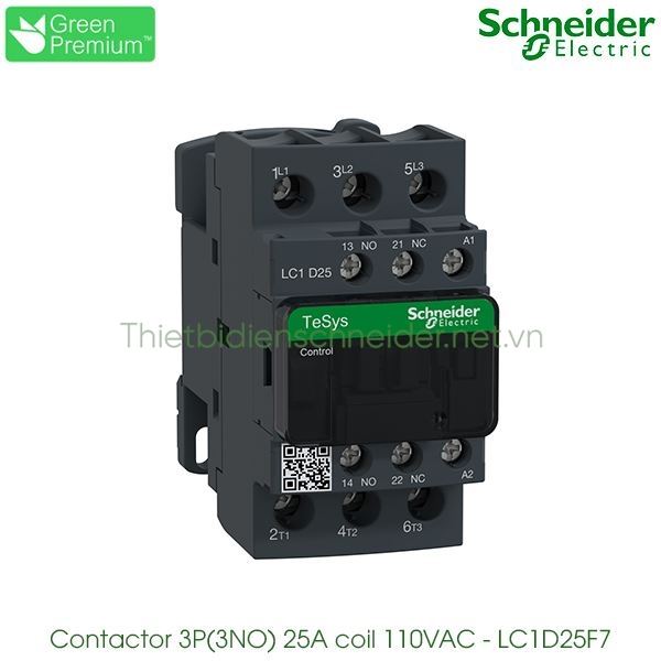 LC1D25F7 Schneider - Contactor (Khởi động từ) 3P(3NO), 25A, Coil 110VAC