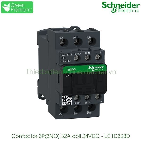 LC1D32BD Schneider - Contactor (Khởi động từ) 3P(3NO), 32A, Coil 24VDC