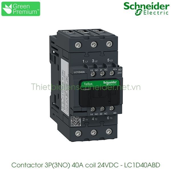 LC1D40ABD Schneider - Contactor (Khởi động từ) 3P(3NO), 40A, Coil 24VDC