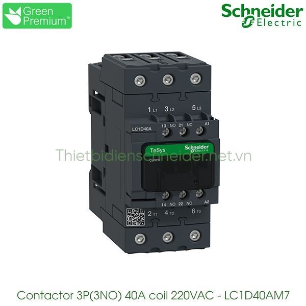 LC1D40AM7 Schneider - Contactor (Khởi động từ) 3P(3NO), 40A, Coil 220VAC