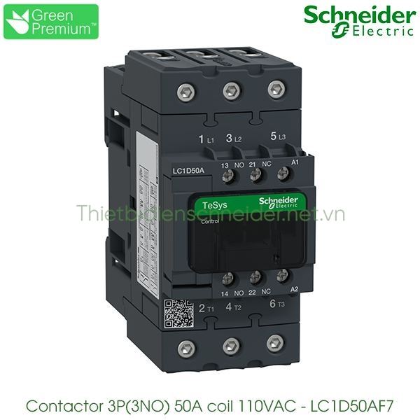 LC1D50AF7 Schneider - Contactor (Khởi động từ) 3P(3NO), 50A, Coil 110VAC