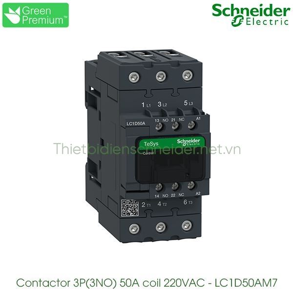 LC1D50AM7 Schneider - Contactor (Khởi động từ) 3P(3NO), 50A, Coil 220VAC