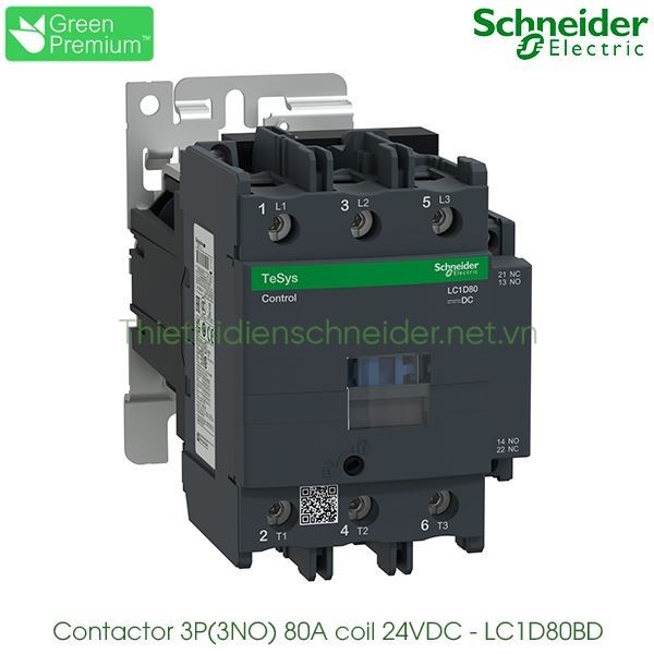 LC1D80BD Schneider - Contactor (Khởi động từ) 3P(3NO), 80A, Coil 24VDC