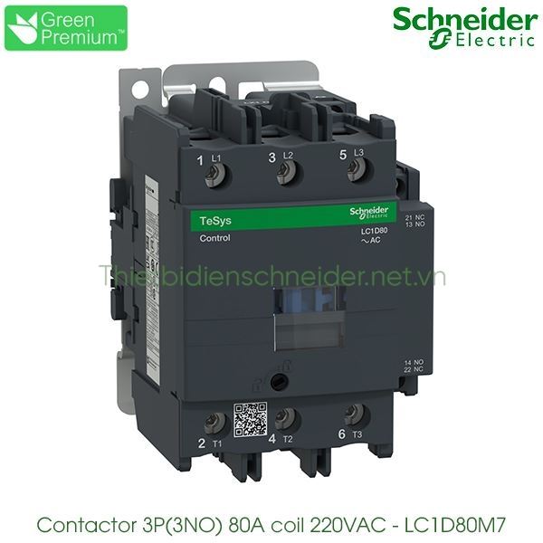 LC1D80M7 Schneider - Contactor (Khởi động từ) 3P(3NO), 80A, Coil 220VAC