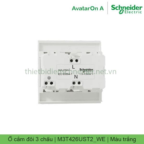 Ổ cắm đôi 3 chấu M3T426UST2_WE AvatarOn A Schneider