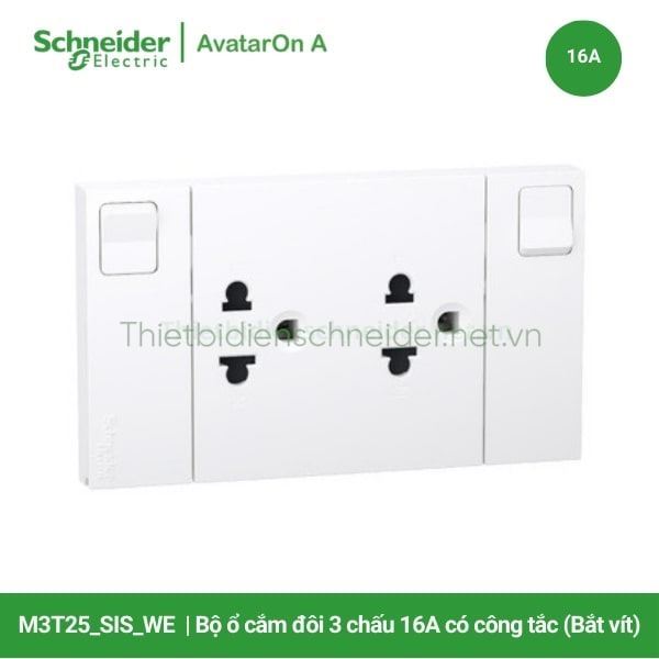 M3T25_SIS_WE Schneider - Bộ ổ cắm đôi 3 chấu 16A có công tắc bắt vít