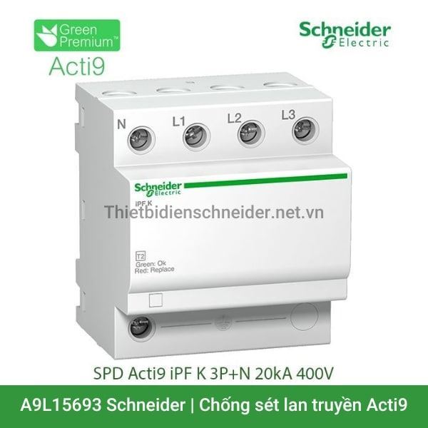 A9L15693 Schneider - Chống sét lan truyền Acti9 iPF K 3P+N 20kA 230/400V