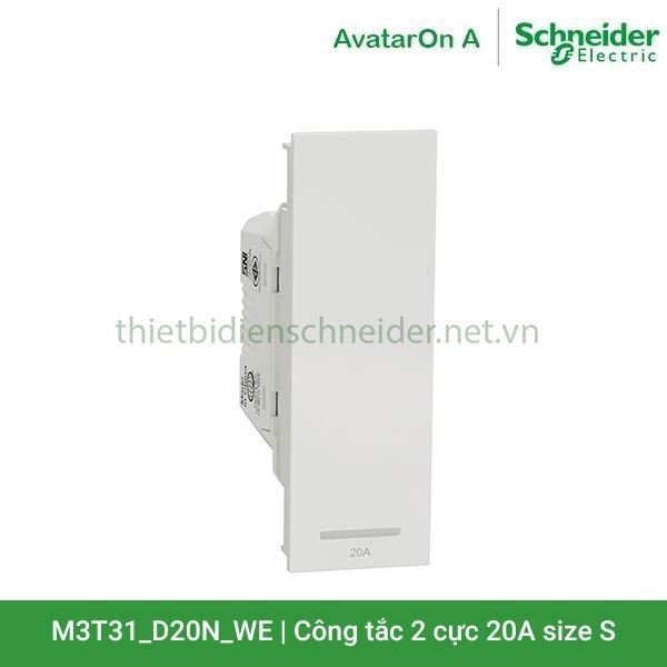 Công tắc 2 cực 20A, size S M3T31_D20N_WE AvatarOn A Schneider