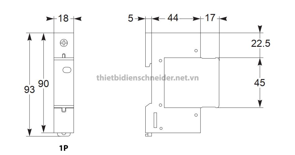 Kích thước chống sét easy9 SPD Schneider 1P