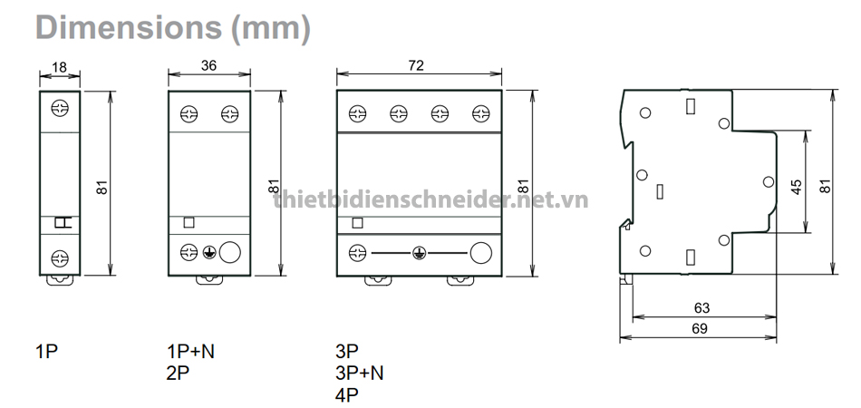 Kích thước SPD Acti9 iPF K Schneider