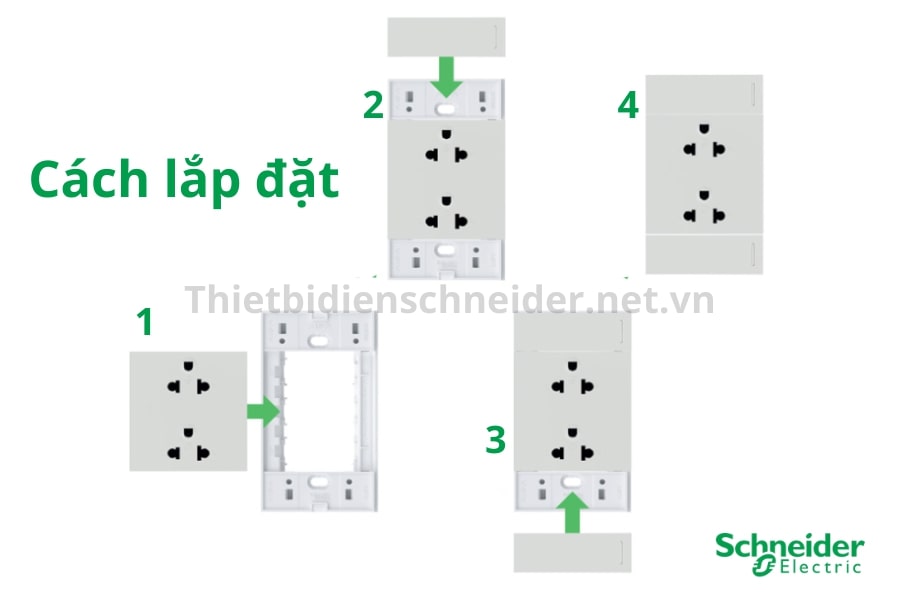 Cách lắp đặt bộ ổ cắm đôi 3 chấu 16A Schneider