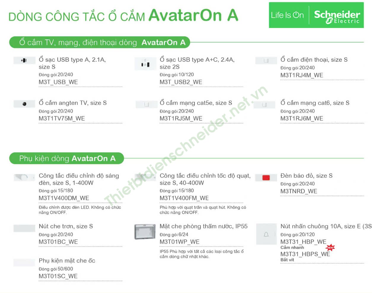 Công tắc ổ cắm AvatarOn A Schneider