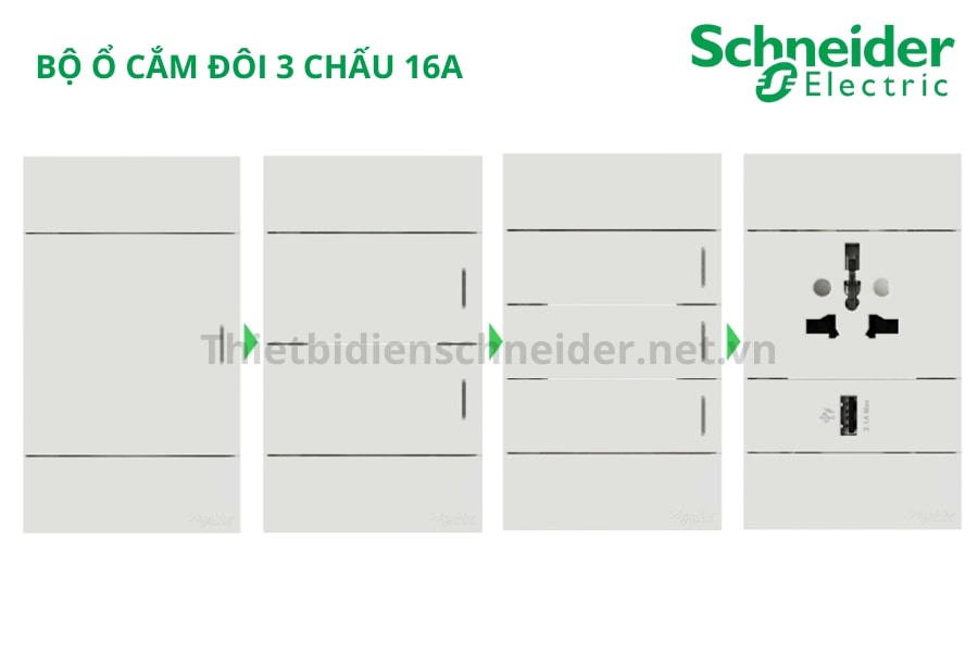 Đa dạng phong cách bộ ổ cắm đôi 3 chấu 16A Schneider