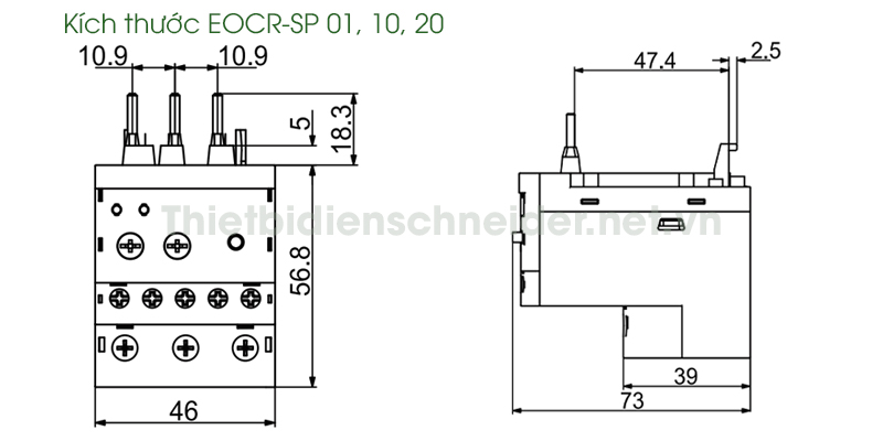 Kích thước Rơ le EOCRSP 01-10-20 Schneider