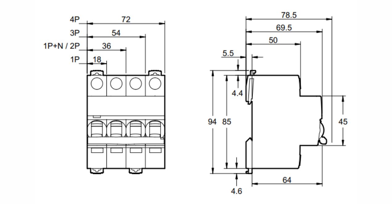 Kích thước aptomat mcb ic60n Schneider