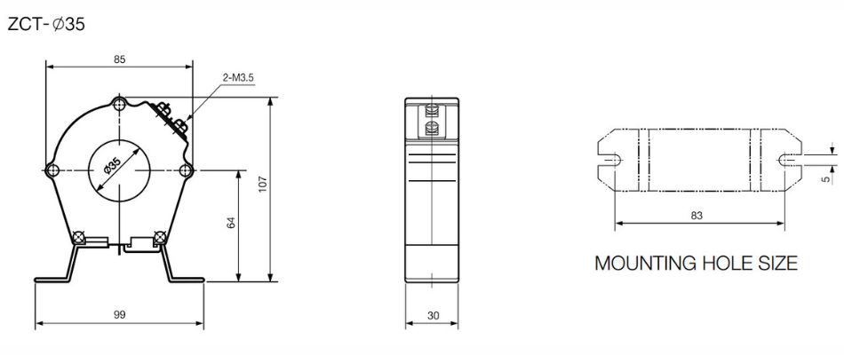 Kích thước biến dòng ZCT-035 Schneider