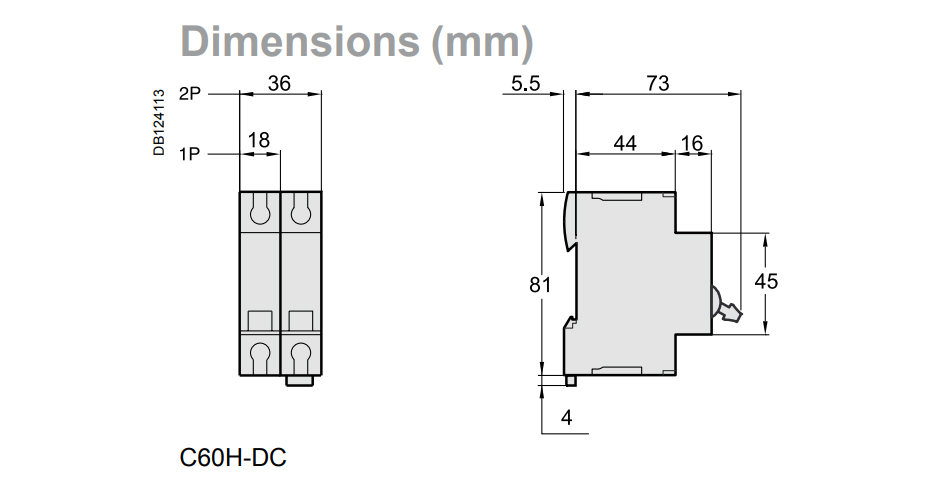 kích thước mcb acti9 c60h dc schneider