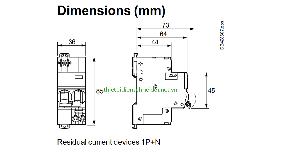 Kích thước RCBO Acti9 IPDN N Vigi Schneider