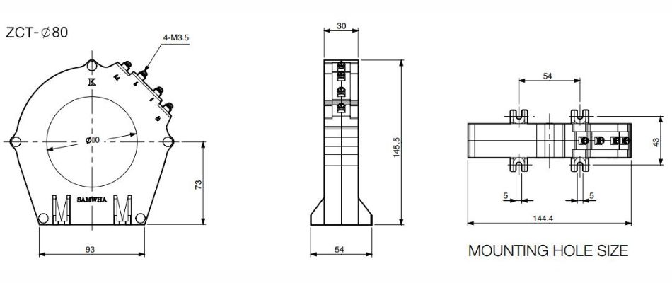 Kích thước biến dòng ZCT-080 Schneider