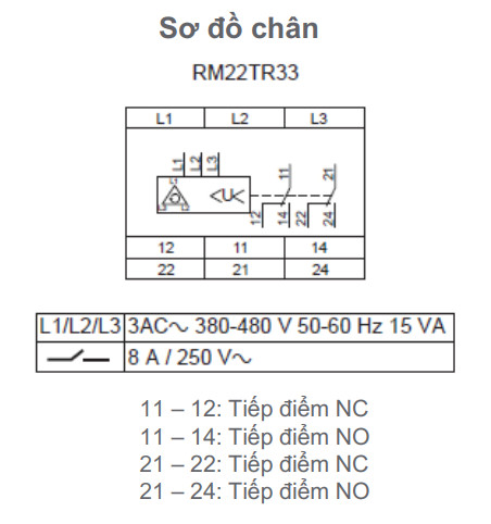 Sơ đồ đấu dây RM22TR33 Schneider